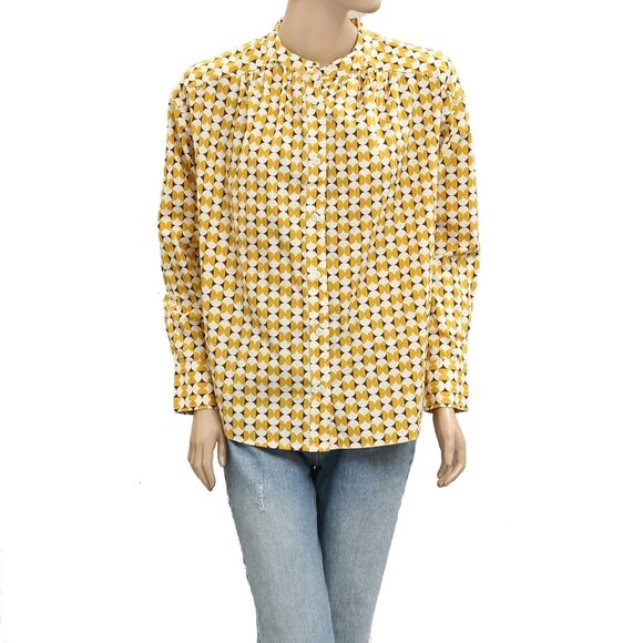 Voyageur By Mersea Aphrodite Button Up Shirt Top Printed Cotton Yellow L 280017 - Picture 5 of 9